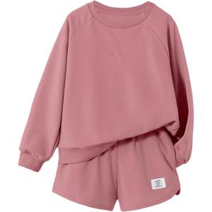 imageVerdusa Girls 2 Piece Outfits Long Sleeve Sweatshirt and Shorts Clothing SetsDusty Pink