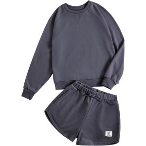 imageVerdusa Girls 2 Piece Outfits Long Sleeve Sweatshirt and Shorts Clothing SetsGrey