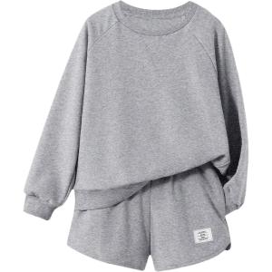 imageVerdusa Girls 2 Piece Outfits Long Sleeve Sweatshirt and Shorts Clothing SetsLight Grey
