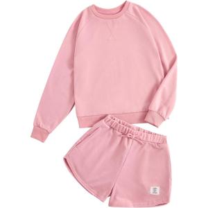 imageVerdusa Girls 2 Piece Outfits Long Sleeve Sweatshirt and Shorts Clothing SetsLight Pink