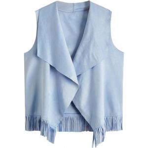 imageVerdusa Girls Faux Suede Tassel Vest 70s Hippie Cardigan Cowgirl Fringe JacketSolid Blue