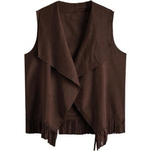 imageVerdusa Girls Faux Suede Tassel Vest 70s Hippie Cardigan Cowgirl Fringe JacketSolid Brown