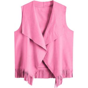 imageVerdusa Girls Faux Suede Tassel Vest 70s Hippie Cardigan Cowgirl Fringe JacketSolid Pink