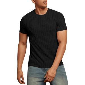 imageVerdusa Mens Short Sleeve Basic T Shirt Casual Round Neck Ribbed Tee TopBlack