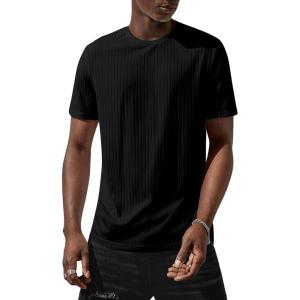 imageVerdusa Mens Short Sleeve Basic T Shirt Casual Round Neck Ribbed Tee TopDeep Black