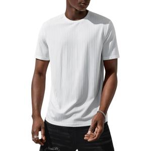 imageVerdusa Mens Short Sleeve Basic T Shirt Casual Round Neck Ribbed Tee TopWhite