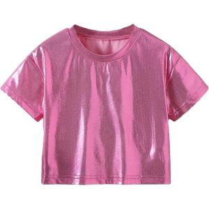 imageVerdusa Toddler Girls Metallic Drop Shoulder Short Sleeve Round Neck Crop Tee TopDusty Pink