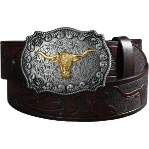 imageVerdusa Womens Vintage Western Leather Buckle BeltChocolate Brown