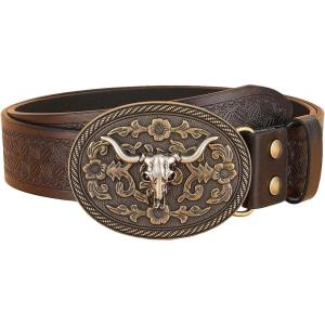 imageVerdusa Womens Vintage Western Leather Buckle BeltCoffee Brown
