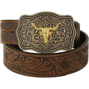 imageVerdusa Womens Vintage Western Leather Buckle BeltDeep Brown