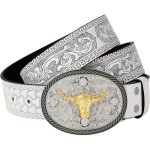 imageVerdusa Womens Vintage Western Leather Buckle BeltWhite