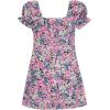 imageVerdusa Girls Floral Print Puff Sleeve Square Neck Shirred Swing A Line DressBlue and Pink