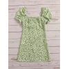 imageVerdusa Girls Floral Print Puff Sleeve Square Neck Shirred Swing A Line DressMint Green
