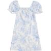 imageVerdusa Girls Floral Print Puff Sleeve Square Neck Shirred Swing A Line DressWhite Blue