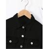 imageVerdusa Girls Raw Hem Long Sleeve Single Breasted Crop Denim Jacket OuterwearBlack