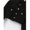 imageVerdusa Girls Raw Hem Long Sleeve Single Breasted Crop Denim Jacket OuterwearBlack