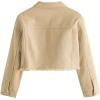 imageVerdusa Girls Raw Hem Long Sleeve Single Breasted Crop Denim Jacket OuterwearKhaki