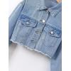 imageVerdusa Girls Raw Hem Long Sleeve Single Breasted Crop Denim Jacket OuterwearLight Blue