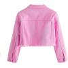 imageVerdusa Girls Raw Hem Long Sleeve Single Breasted Crop Denim Jacket OuterwearPink