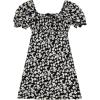 imageVerdusa Girls Floral Print Puff Sleeve Square Neck Shirred Swing A Line DressBlack