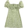 imageVerdusa Girls Floral Print Puff Sleeve Square Neck Shirred Swing A Line DressMint Green