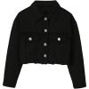 imageVerdusa Girls Raw Hem Long Sleeve Single Breasted Crop Denim Jacket OuterwearBlack