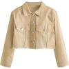 imageVerdusa Girls Raw Hem Long Sleeve Single Breasted Crop Denim Jacket OuterwearKhaki