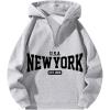 imageVerdusa Mens Quarter Zip Pullover Hoodies Long Sleeve Drop Shoulder Sweatshirt Casual PulloverLetter Grey