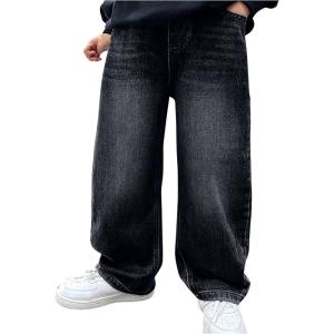 imageVerdusa Boys Casual Straight Leg Baggy Jeans Elastic Waist Loose Denim Pants with PocketsBlack