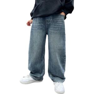 imageVerdusa Boys Casual Straight Leg Baggy Jeans Elastic Waist Loose Denim Pants with PocketsBlue