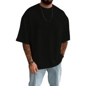 imageVerdusa Mens Fashion T Shirts Short Half Sleeve Athletic Workout Oversized Loose Pullover Tee TopBlack