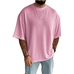 imageVerdusa Mens Fashion T Shirts Short Half Sleeve Athletic Workout Oversized Loose Pullover Tee TopPink