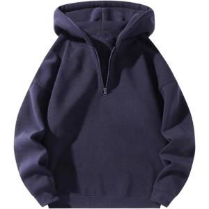imageVerdusa Mens Quarter Zip Pullover Hoodies Long Sleeve Drop Shoulder Sweatshirt Casual PulloverBlue