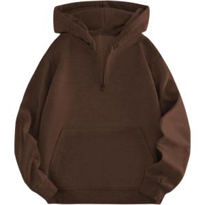 imageVerdusa Mens Quarter Zip Pullover Hoodies Long Sleeve Drop Shoulder Sweatshirt Casual PulloverCoffee Brown