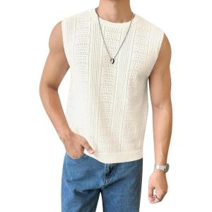 imageVerdusa Mens Sleeveless Round Neck Knit Tank Top Casual Sweater VestBeige