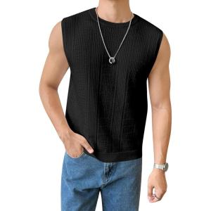 imageVerdusa Mens Sleeveless Round Neck Knit Tank Top Casual Sweater VestBlack