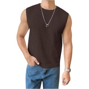 imageVerdusa Mens Sleeveless Round Neck Knit Tank Top Casual Sweater VestChocolate Brown