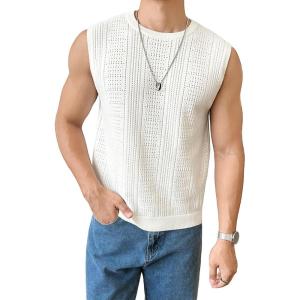 imageVerdusa Mens Sleeveless Round Neck Knit Tank Top Casual Sweater VestCream White