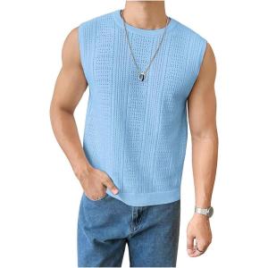 imageVerdusa Mens Sleeveless Round Neck Knit Tank Top Casual Sweater VestLight Blue