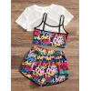 imageVerdusa Girls 3 Piece Mesh High Low Hem Tee Letter Graphic Cami Top and ShortsMulticolor