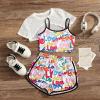 imageVerdusa Girls 3 Piece Mesh High Low Hem Tee Letter Graphic Cami Top and ShortsWhite Multi