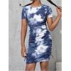 imageVerdusa Girls Ruched Side Short Sleeve Tie Dye Summer Mini Bodycon DressDark Blue