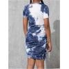 imageVerdusa Girls Ruched Side Short Sleeve Tie Dye Summer Mini Bodycon DressDark Blue