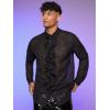 imageVerdusa Mens Long Sleeve Sheer Mesh Ruffle Trim Button Down Shirt TopBlack