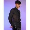 imageVerdusa Mens Long Sleeve Sheer Mesh Ruffle Trim Button Down Shirt TopBlack