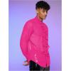 imageVerdusa Mens Long Sleeve Sheer Mesh Ruffle Trim Button Down Shirt TopHot Pink