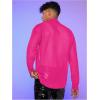 imageVerdusa Mens Long Sleeve Sheer Mesh Ruffle Trim Button Down Shirt TopHot Pink