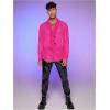 imageVerdusa Mens Long Sleeve Sheer Mesh Ruffle Trim Button Down Shirt TopHot Pink