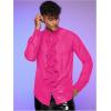 imageVerdusa Mens Long Sleeve Sheer Mesh Ruffle Trim Button Down Shirt TopHot Pink