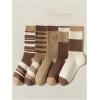 imageVerdusa Womens 6pairs Floral Plaid Print Crew SocksBrown Beige